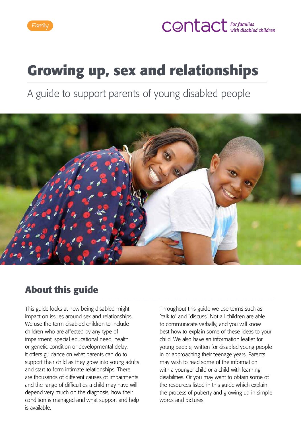 Growing up, sex and relationships A guide to support parents of young disabled people