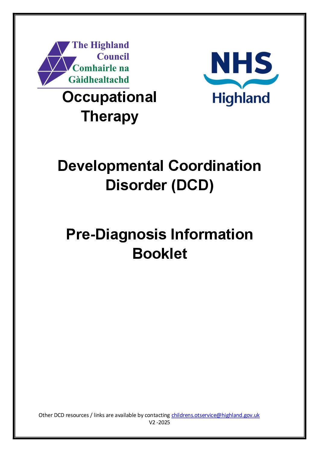 Developmental Coordination Disorder (DCD) Pre-Diagnosis Information Leaflet