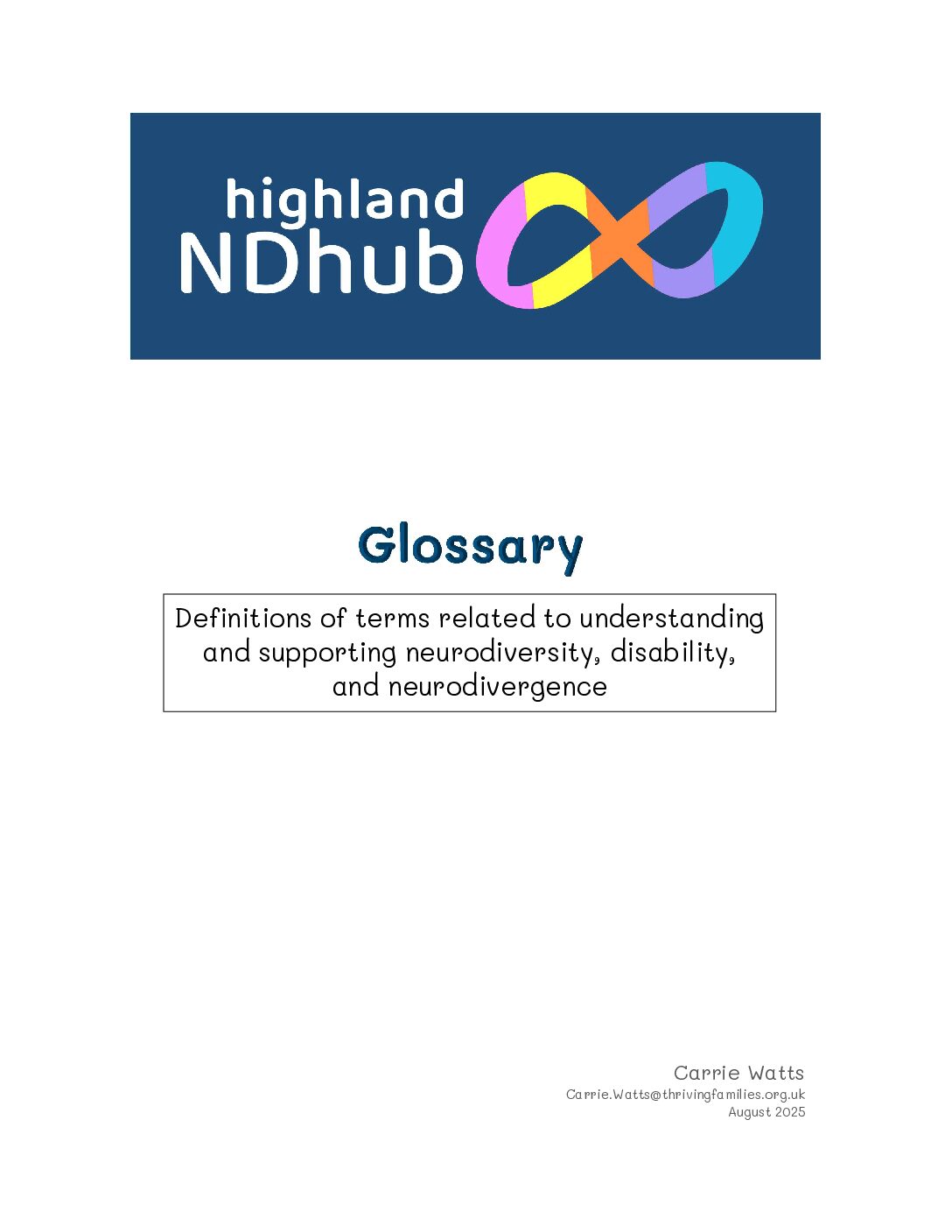 Glossary of Neurodiversity and Neurodivergent Terms by Highland ND Hub